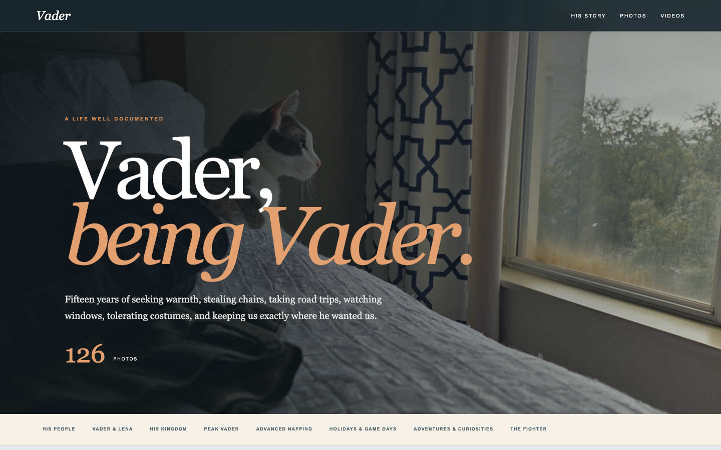 Screenshot of Vader's memorial photo collection